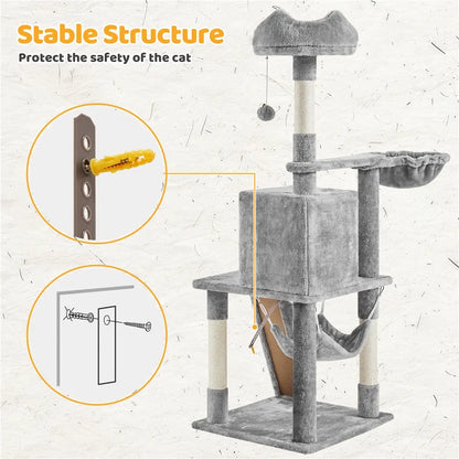 Yaheetech Cat Tree for Home, 54/34 Inch Multi-Level Cat Tower with Condo, Hammock, Tunnel & Scratching Post
