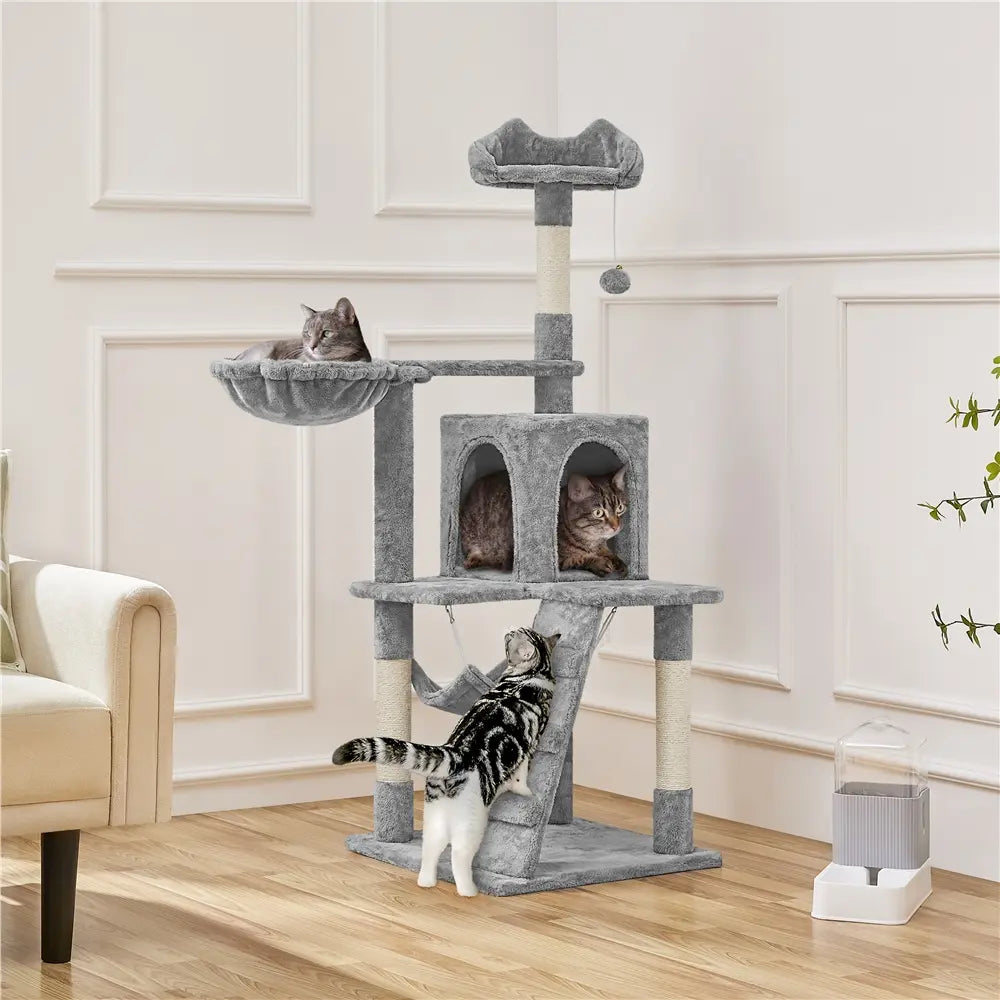 Yaheetech Cat Tree for Home, 54/34 Inch Multi-Level Cat Tower with Condo, Hammock, Tunnel & Scratching Post
