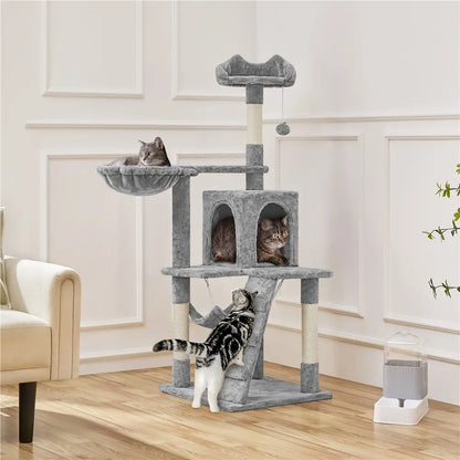 Yaheetech Cat Tree for Home, 54/34 Inch Multi-Level Cat Tower with Condo, Hammock, Tunnel & Scratching Post