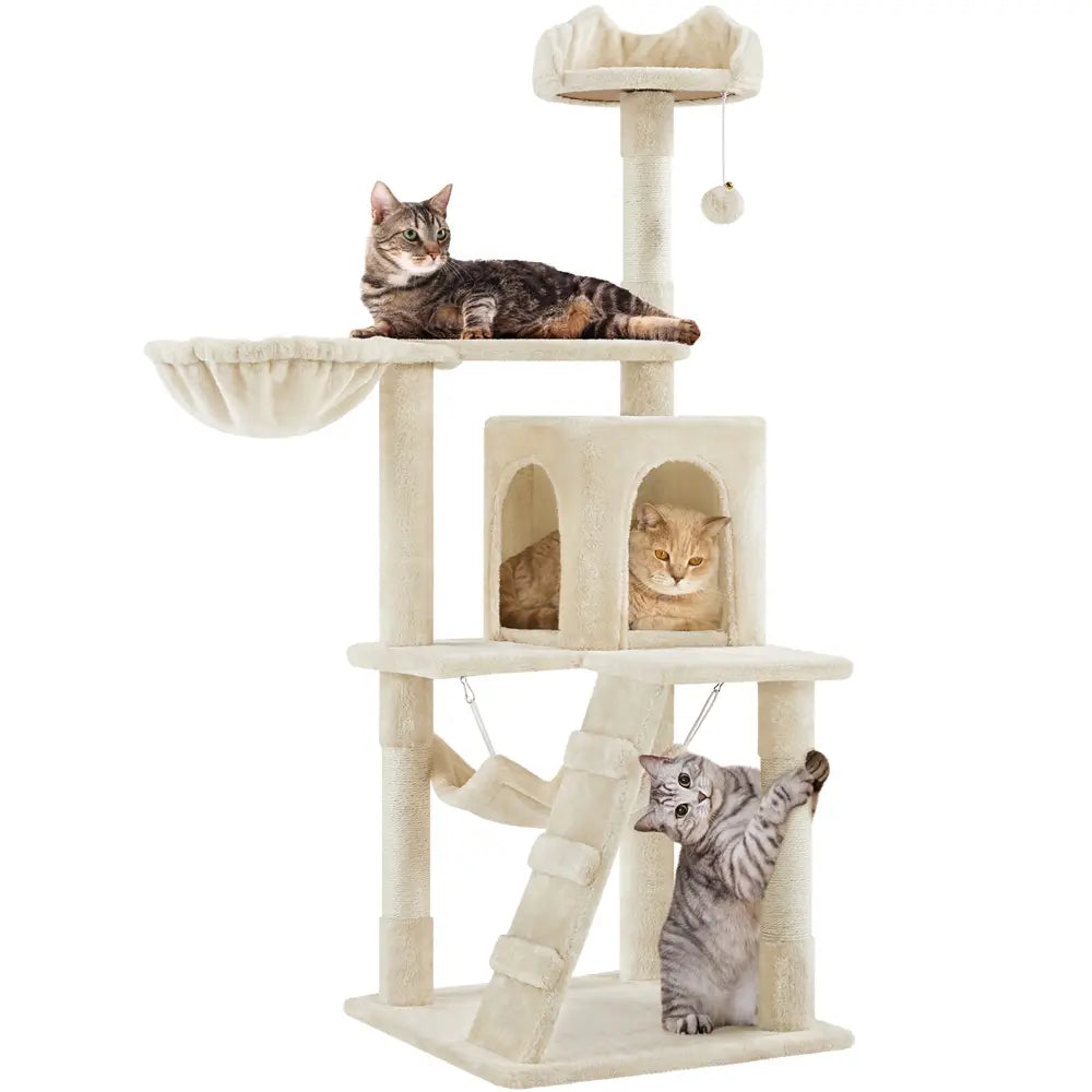 Yaheetech Cat Tree for Home, 54/34 Inch Multi-Level Cat Tower with Condo, Hammock, Tunnel & Scratching Post