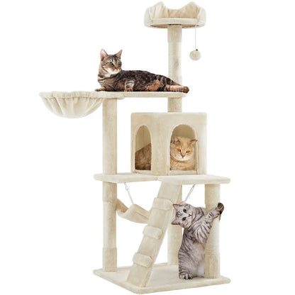 Yaheetech Cat Tree for Home, 54/34 Inch Multi-Level Cat Tower with Condo, Hammock, Tunnel & Scratching Post