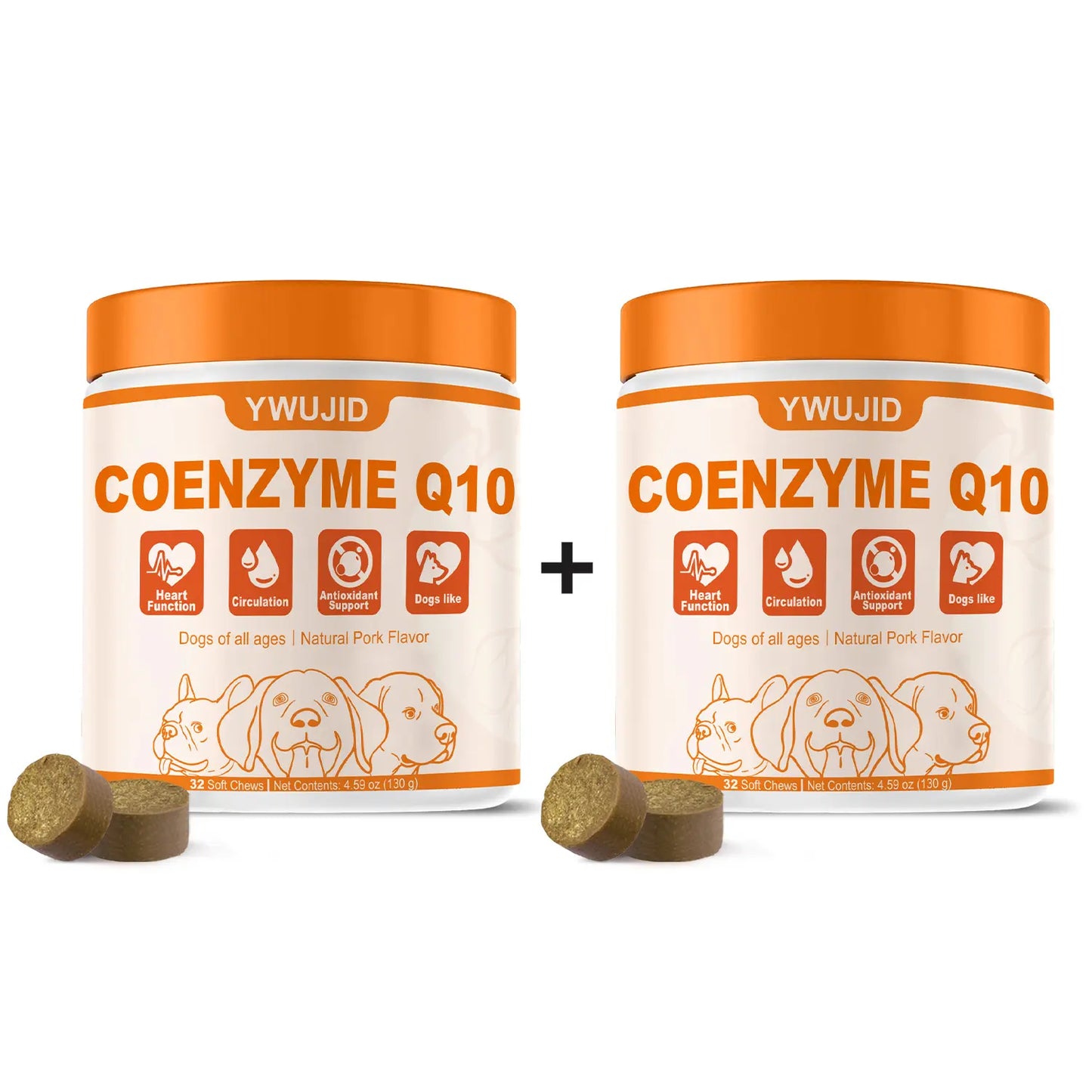Taurine + Coq10 Chews for Dogs - Clean Nutritional Blend for Daily Canine Wellness - Essential Nutrients for Health - Natural Pork Flavor - 32 Soft Chews