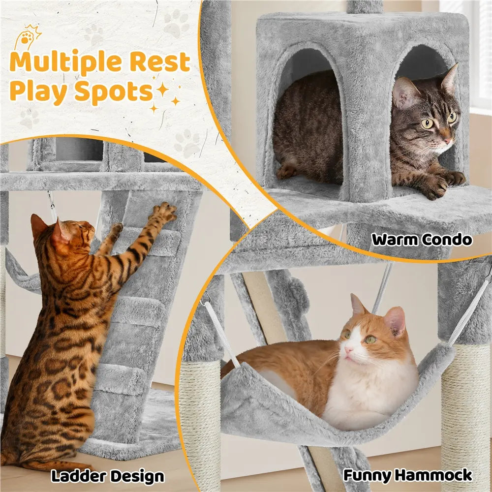 Yaheetech Cat Tree for Home, 54/34 Inch Multi-Level Cat Tower with Condo, Hammock, Tunnel & Scratching Post