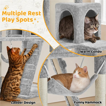 Yaheetech Cat Tree for Home, 54/34 Inch Multi-Level Cat Tower with Condo, Hammock, Tunnel & Scratching Post