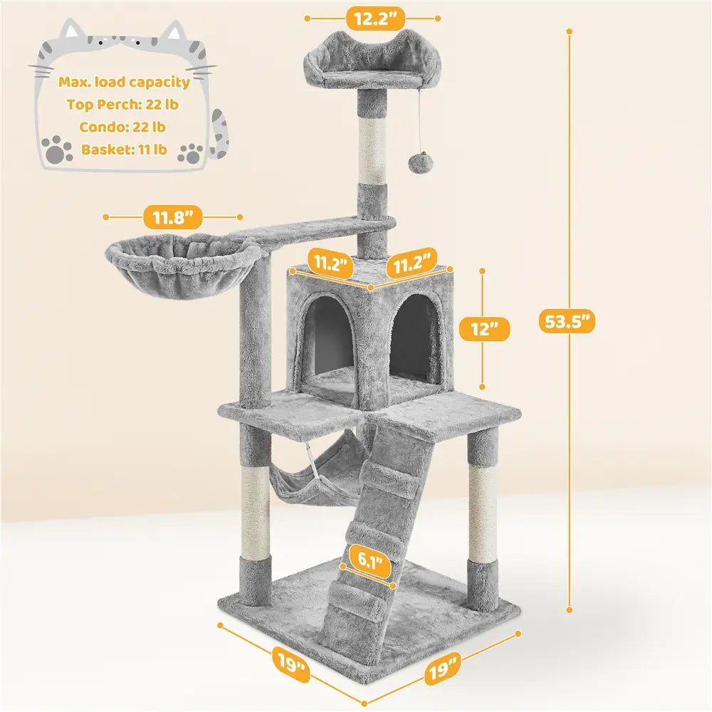 Yaheetech Cat Tree for Home, 54/34 Inch Multi-Level Cat Tower with Condo, Hammock, Tunnel & Scratching Post