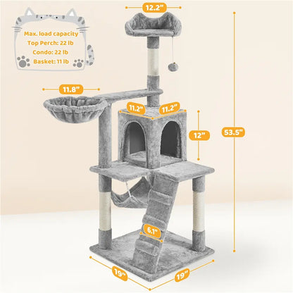 Yaheetech Cat Tree for Home, 54/34 Inch Multi-Level Cat Tower with Condo, Hammock, Tunnel & Scratching Post